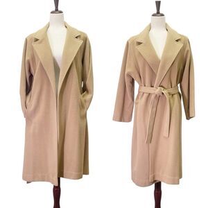 Vintage 100% Cashmere Belted Trench Coat Overcoat Camel Tan Women’s Size Medium